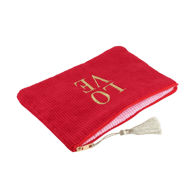 Rotes Cord-Etui mit goldener LOVE-Stickerei – Federmäppchen & Kosmetiktasche