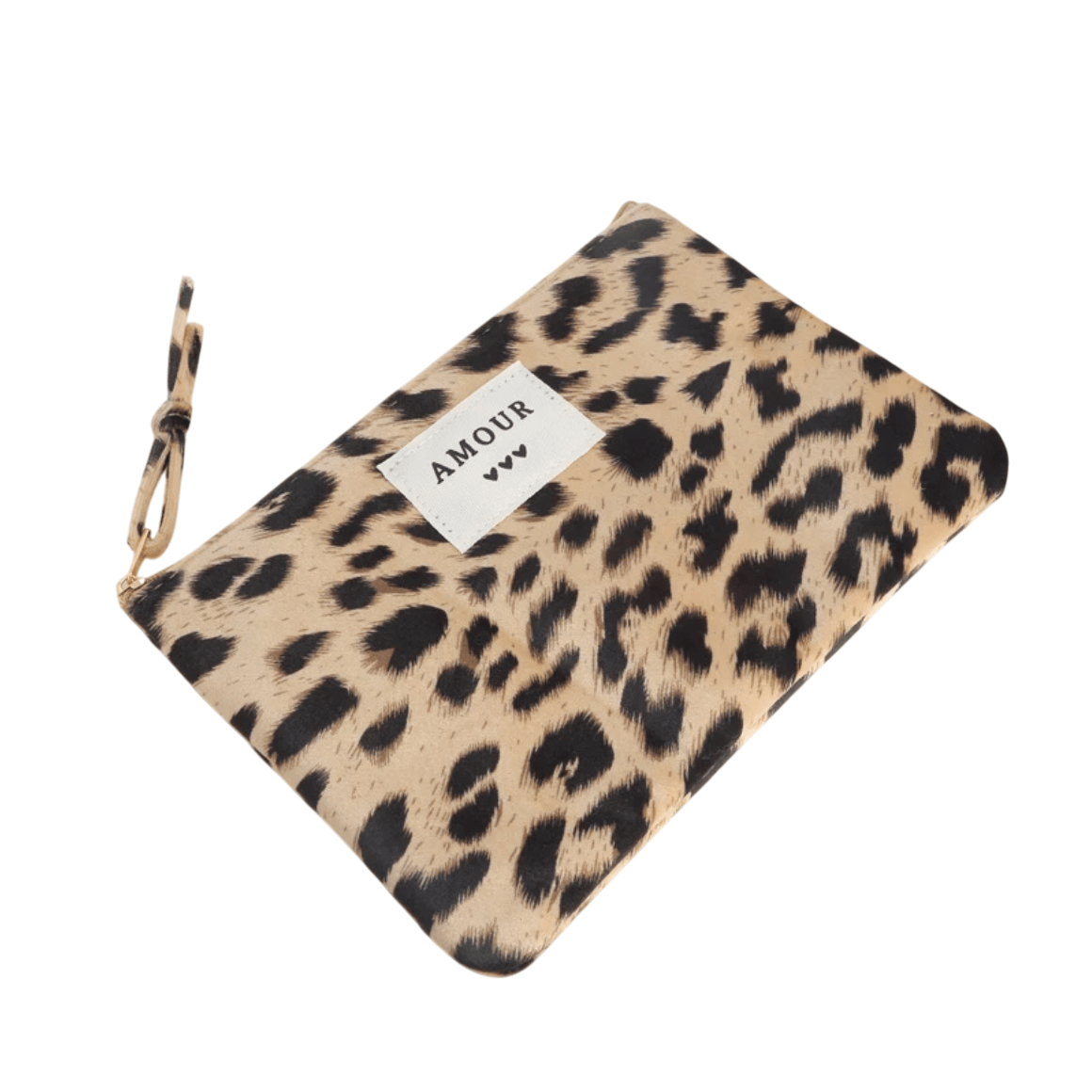 Leopard-Print Etui mit AMOUR-Label – Federmäppchen & Kosmetiktasche