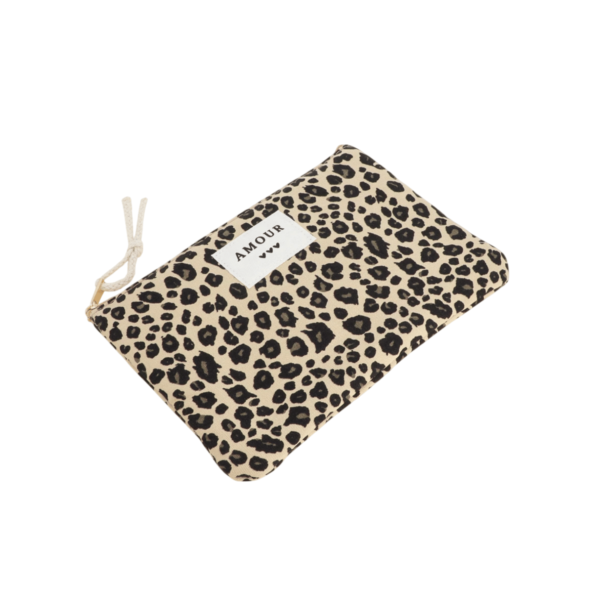 Leopard-Print Etui mit AMOUR-Label – Federmäppchen & Kosmetiktasche