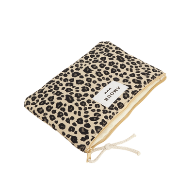 Leopard-Print Etui mit AMOUR-Label – Federmäppchen & Kosmetiktasche