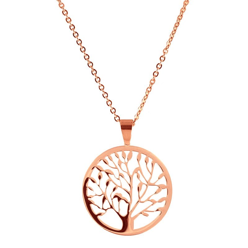 C088 ionenplattierte Halskette mit Baum des Lebens Münze - Rosegold